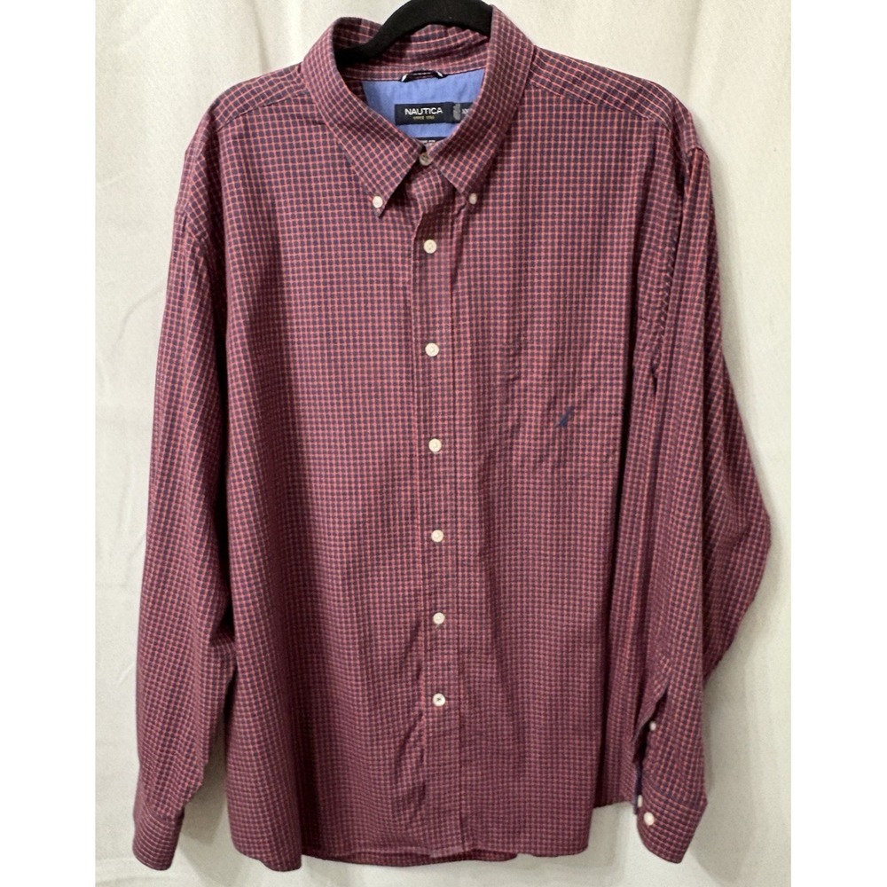 Nautiica Mens Long Sleeve Shirt Maroon and Blue Check Size 2XL‎